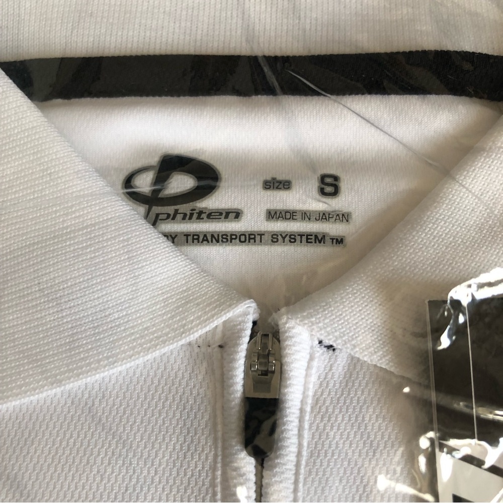 Phiten Evolution Zippered Polo Shirt Aqua Titanium Sport Technology - White NEW - Picture 3 of 6